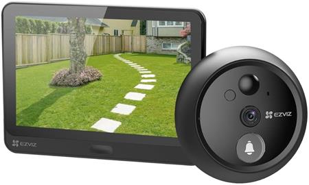 EZVIZ chytré dveřní kukátko s kamerou HP4/ Wi-Fi/ 2K/ 4,3" monitor/ napájení ze sítě a baterie/ 4600 mAh/ šedé