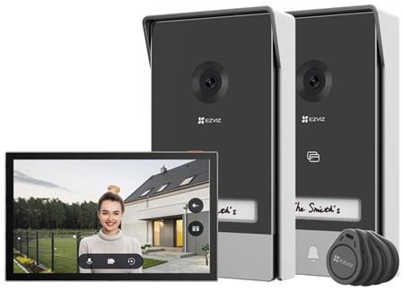 EZVIZ chytrý domácí interkom HP7 2-Entry Kit/ Wi-Fi/ 2048 x 1296/ 7" dotykový monitor/ 2x zvonek/ IP65/ černo-stířbrný