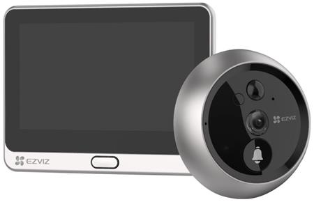 EZVIZ chytrý dveřní videotelefon DP2C/ Wi-Fi/ kamera 1080p/ H.265/ kukátko/ zvonek/ IR do 5 m/ PIR/ LCD 4,3"/ stříbrný